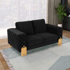 Divani Casa Georgia- Modern Velvet Glam Black + Gold Loveseat