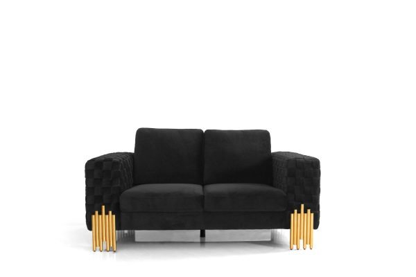 Divani Casa Georgia- Modern Velvet Glam Black + Gold Loveseat - Image 2