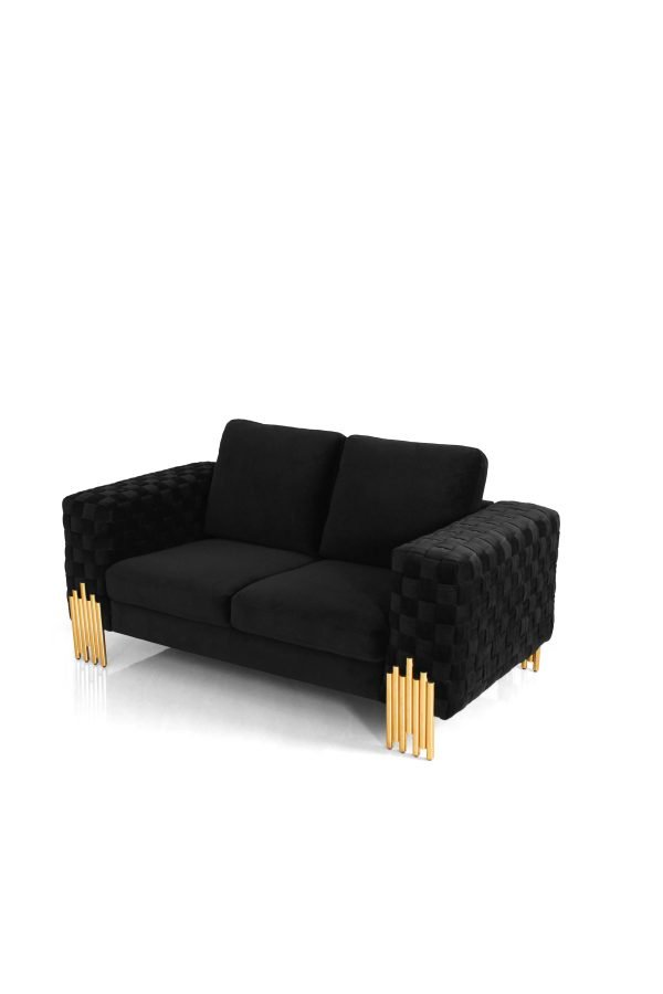 Divani Casa Georgia- Modern Velvet Glam Black + Gold Loveseat - Image 3