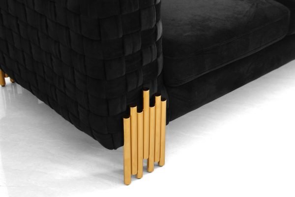 Divani Casa Georgia- Modern Velvet Glam Black + Gold Loveseat - Image 4