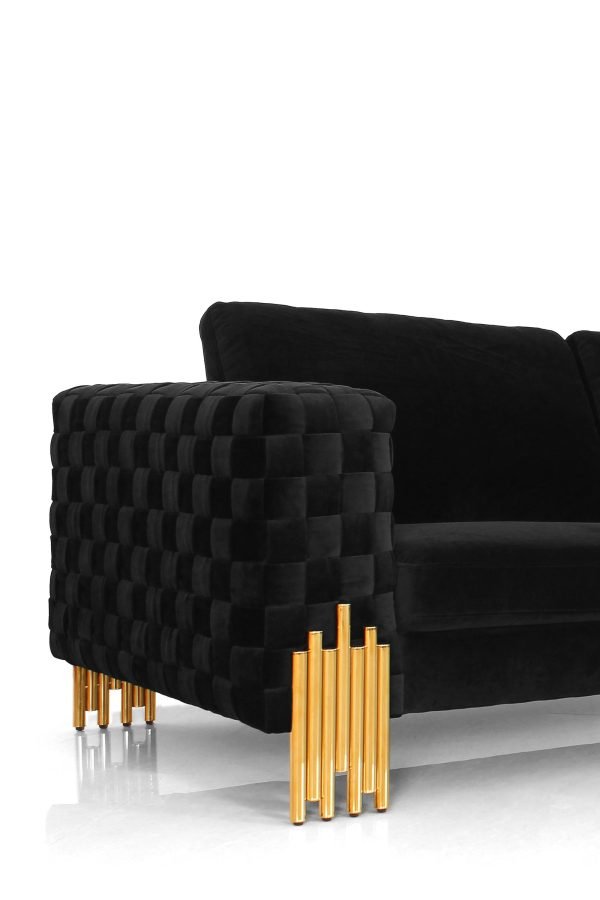 Divani Casa Georgia- Modern Velvet Glam Black + Gold Loveseat - Image 5
