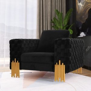 Divani Casa Georgia- Modern Velvet Glam Black + Gold Chair
