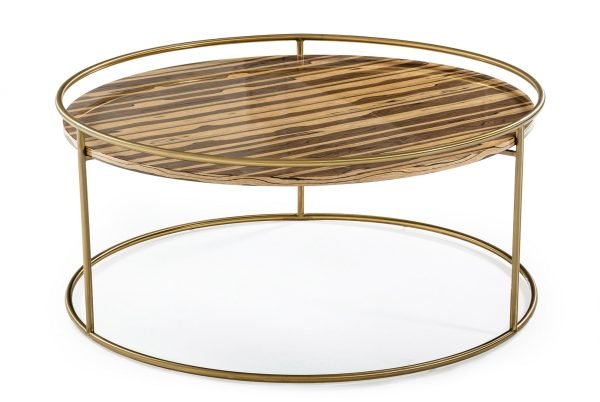 Modrest Gilcrest - Glam Brown and Gold Marble Coffee Table