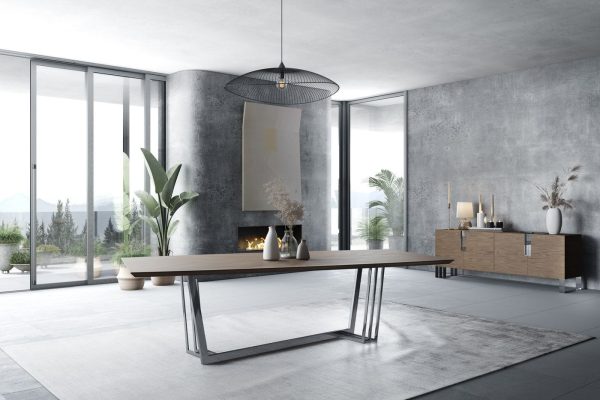 Modrest Gilroy - Modern Walnut & Stainless Steel Dining Table - Image 4