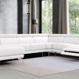 Divani Casa Gilsum - White Modern Leather U Shaped Sectional Sofa with Recliner