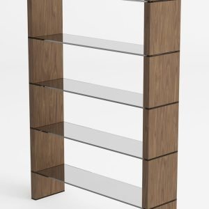 Modrest Glencoe - Modern Walnut & Black Glass Bookshelf