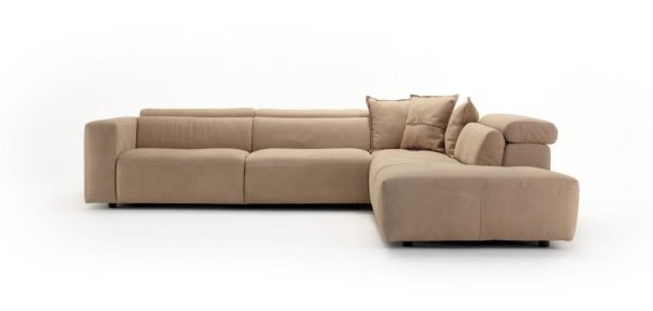 Coronelli Collezioni Grande - Italian Light Camel Leather RAF Chaise Sectional Sofa