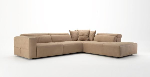 Coronelli Collezioni Grande - Italian Light Camel Leather RAF Chaise Sectional Sofa - Image 3