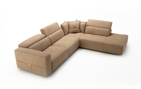 Coronelli Collezioni Grande - Italian Light Camel Leather RAF Chaise Sectional Sofa - Image 5