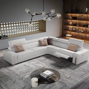 Estro Salotti Bogart - Italian Modern Light Grey Leather Sectional Sofa Bed with Recliner