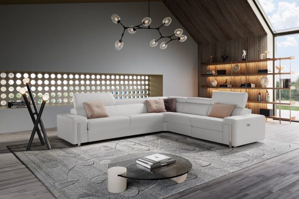 Estro Salotti Bogart - Italian Modern Light Grey Leather Sectional Sofa Bed with Recliner - Image 2