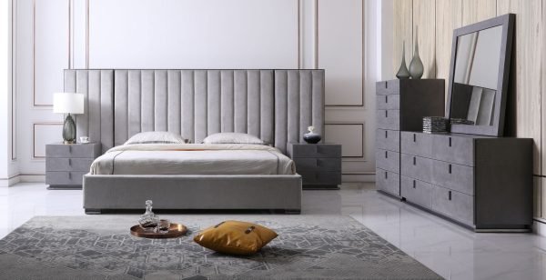 Califonia King Modrest Buckley - Grey & Black Stainless Steel Bedroom Set