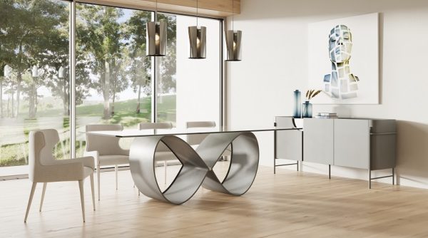 Modrest Hadley- Glass & Matte Grey Dining Table - Image 2