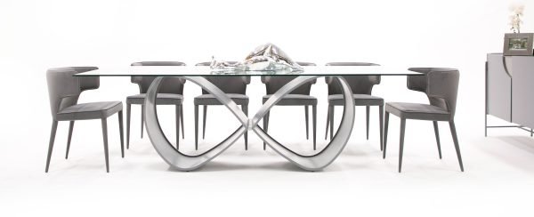 Modrest Hadley- Glass & Matte Grey Dining Table - Image 4