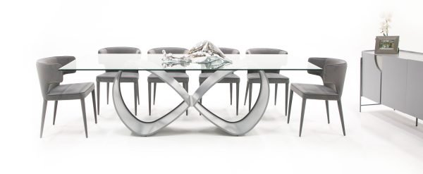 Modrest Hadley- Glass & Matte Grey Dining Table - Image 5
