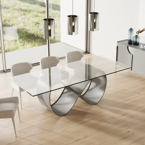 Modrest Hadley- Glass & Matte Grey Dining Table