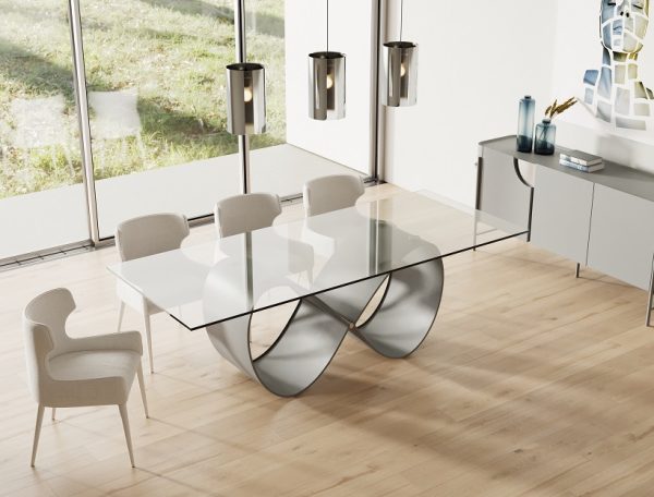 Modrest Hadley- Glass & Matte Grey Dining Table