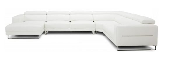 Divani Casa Hawkey - Contemporary White Full Leather U Shaped Left Facing Sectional Sofa - Image 3