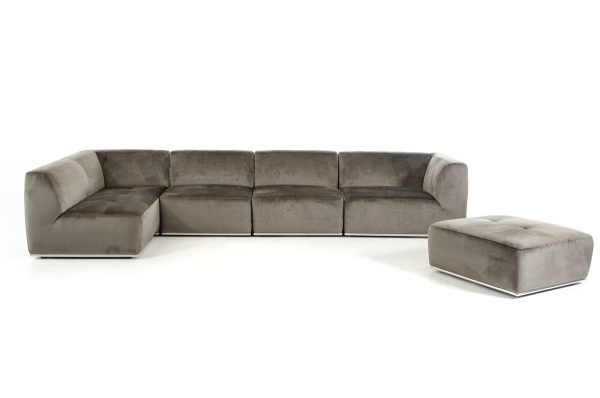 Divani Casa Hawthorn - Modern Grey Fabric Modular Left Facing Sectional Sofa + Ottoman - Image 4