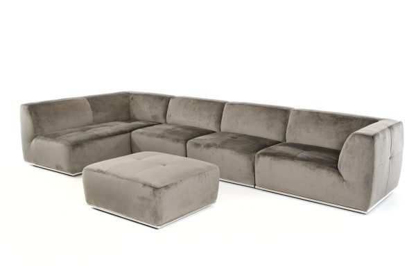 Divani Casa Hawthorn - Modern Grey Fabric Modular Left Facing Sectional Sofa + Ottoman - Image 2