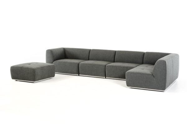 Divani Casa Hawthorn - Modern Grey Fabric Modular Right Facing Sectional Sofa + Ottoman - Image 2