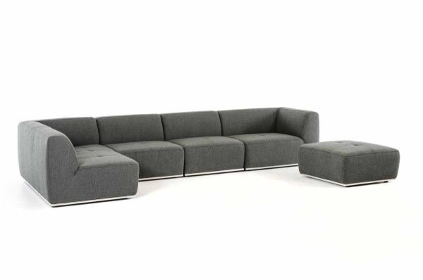 Divani Casa Hawthorn - Modern Grey Fabric Modular Left Facing Chaise Sectional Sofa + Ottoman - Image 2