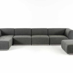 Divani Casa Hawthorn - Modern Grey Fabric Modular Left Facing Chaise Sectional Sofa + Ottoman
