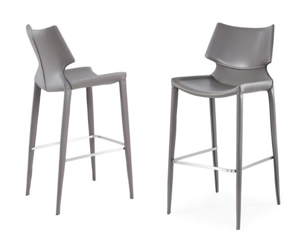 Modrest Hayes Modern Grey Eco-Leather Bar Stool (Set of 2) - Image 4