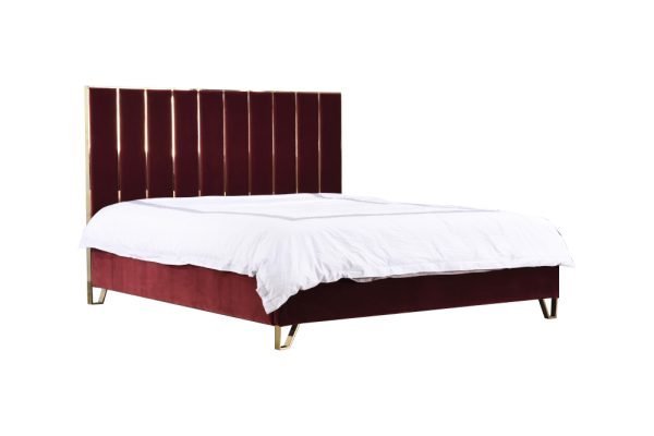 Divani Casa Reyes Modern Red Velvet & Gold Bed