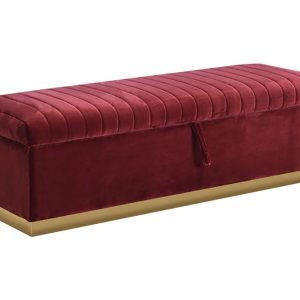 Divani Casa Reyes Modern Red Velvet Bench w/ Storage