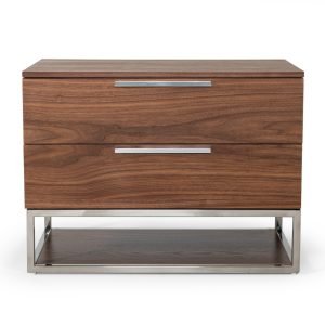 Modrest Heloise - Contemporary Walnut & Stainless Steel Nightstand