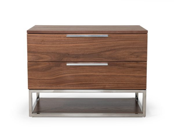 Modrest Heloise - Contemporary Walnut & Stainless Steel Nightstand