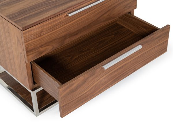 Modrest Heloise - Contemporary Walnut & Stainless Steel Nightstand - Image 3