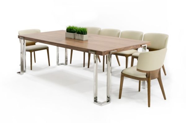 Modrest Heloise - Modern Walnut & Stainless Steel Dining Table - Image 3