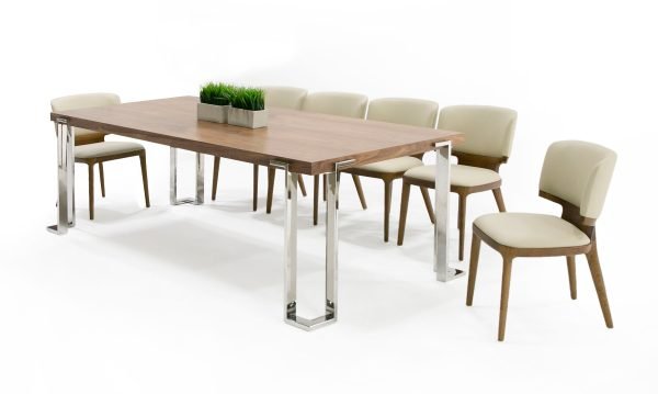 Modrest Heloise - Modern Walnut & Stainless Steel Dining Table - Image 4