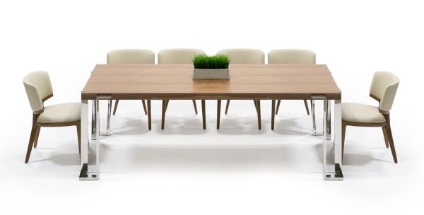 Modrest Heloise - Modern Walnut & Stainless Steel Dining Table - Image 5