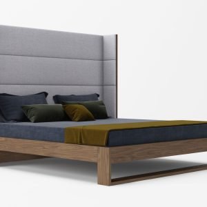 Queen Modrest Heloise - Contemporary Grey Fabric & Walnut Trim Bed