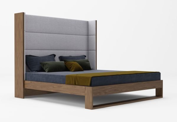 Eastern King Modrest Heloise - Contemporary Grey Fabric & Walnut Trim Bed