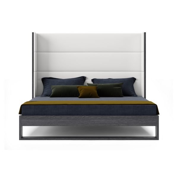 Modrest Heloise - Contemporary White Leather & Grey Elm Trim Bed - Image 2
