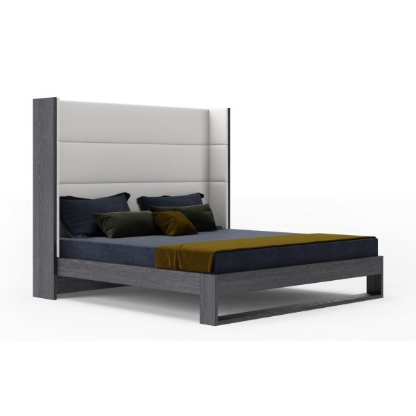 Modrest Heloise - Contemporary White Leather & Grey Elm Trim Bed - Image 3