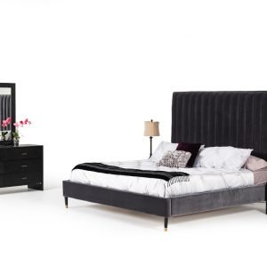 Queen Modrest Hemlock Modern Grey Velvet Bed