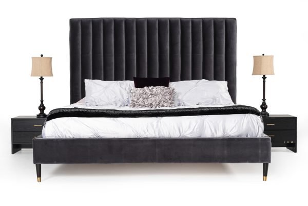 Modrest Hemlock - Modern Dark Grey Velvet Bed - Image 2