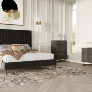 Modrest Hemlock Howard- Modern Dark Grey Velvet and Shagreen Grey Q Bedroom Set