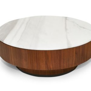 Nova Domus Hilton- Modern Walnut and White Marble Round Coffee Table