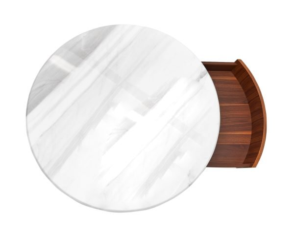 Nova Domus Hilton- Modern Walnut and White Marble Round Coffee Table - Image 3