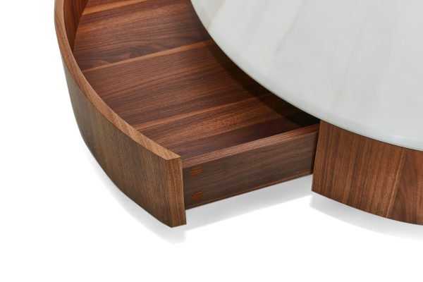 Nova Domus Hilton- Modern Walnut and White Marble Round Coffee Table - Image 4