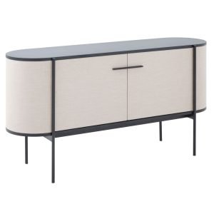 Modrest Hobart - Modern Beige Fabric & Black Metal Buffet