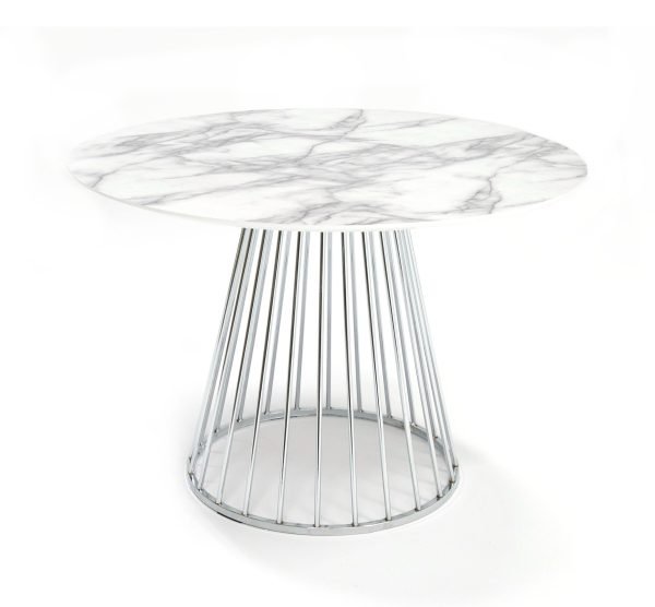 Modrest Holly - Modern White and Silver Round Dining Table - Image 2