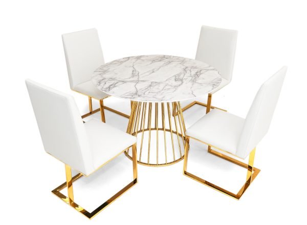 Modrest Holly Modern White & Gold Round Dining Table - Image 3