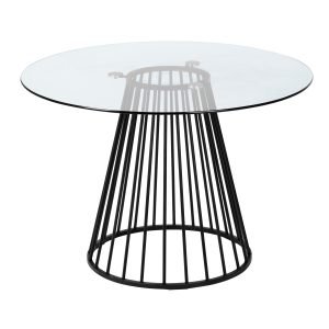 Modrest Holly - Modern Round Clear Glass and Black Dining Table